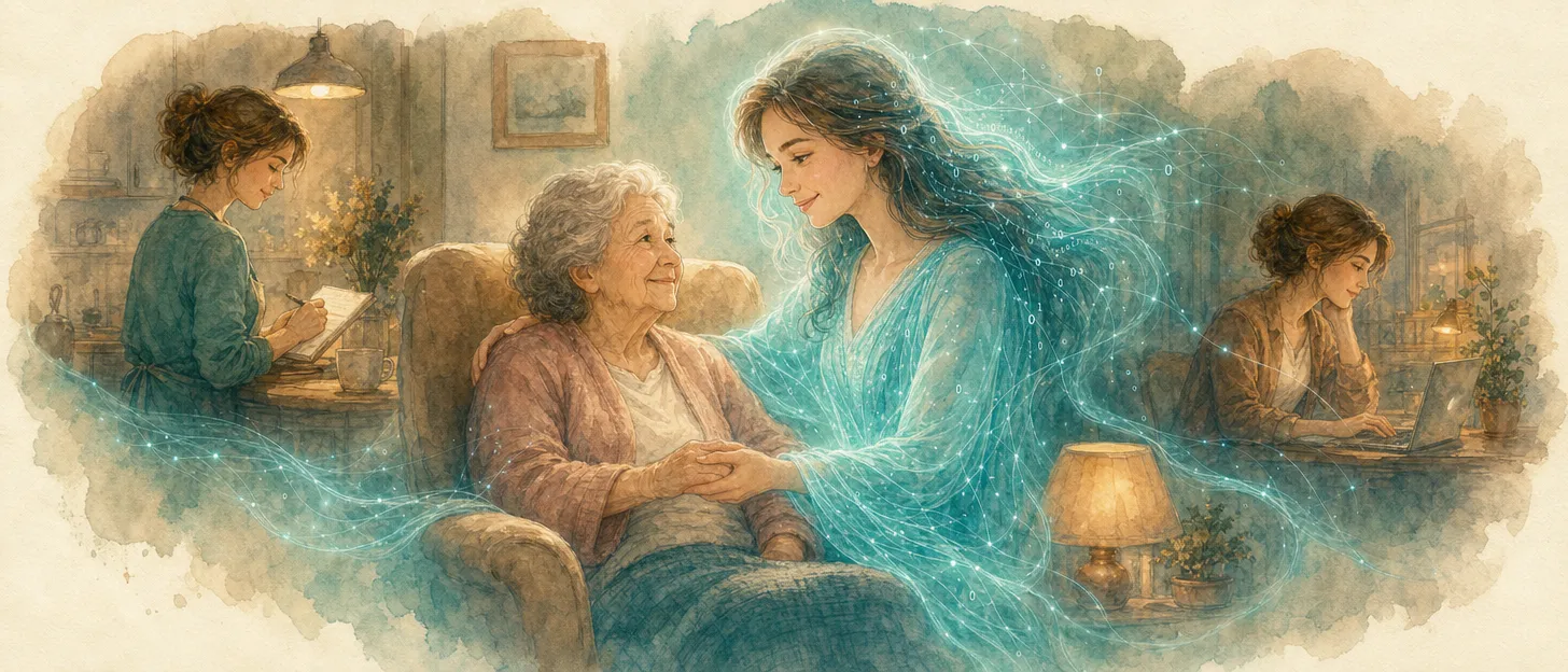 A familiar voice reaching someone across a quiet room.